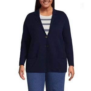Lands' End Fine Guage Sweater Blazer In Navy Blue - Sz 1X